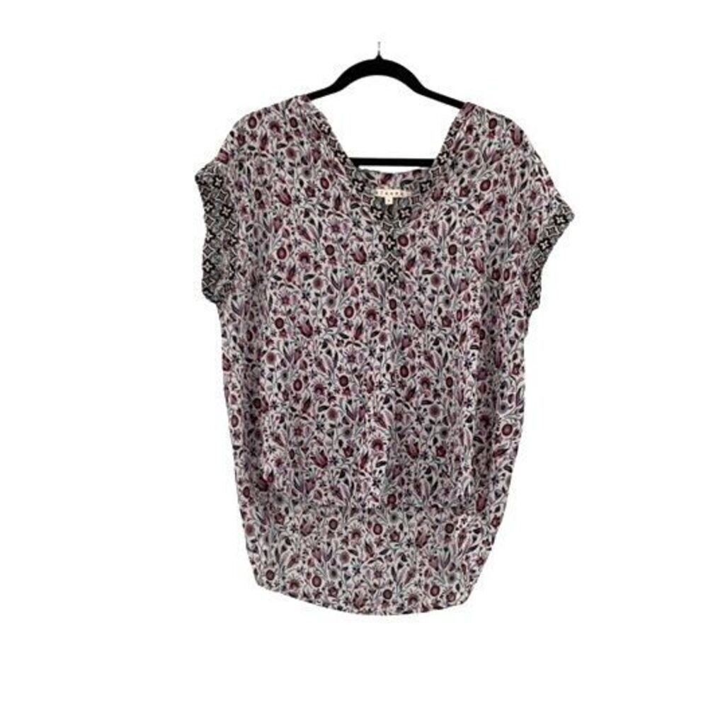 XiRENA Multicolor Cotton Cap Sleeve Floral Print V-Neck Blouse Size Small